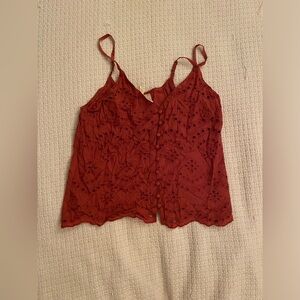 Rust eyelet cotton cami